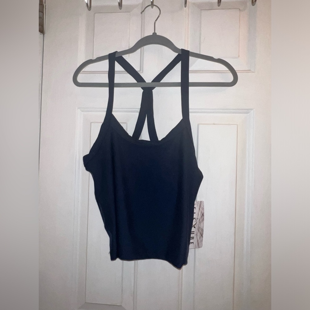 Size XL navy blue sporty racerback y-back strap workout activewear tank top